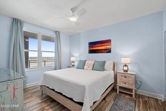 15625 Front Beach Rd Unit 1405, Panama City Beach, FL 32413 - bedroom featuring a ceiling fan, baseboards, and wood finished floors