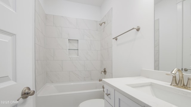 full bath with shower / bath combination, vanity, and toilet