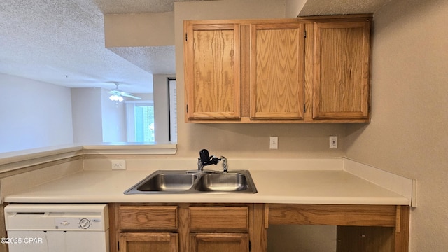 4075 Dancing Cloud Ct Unit 197, Destin, FL 32541 - kitchen featuring a sink, a textured ceiling, dishwasher, ceiling fan, and light countertops