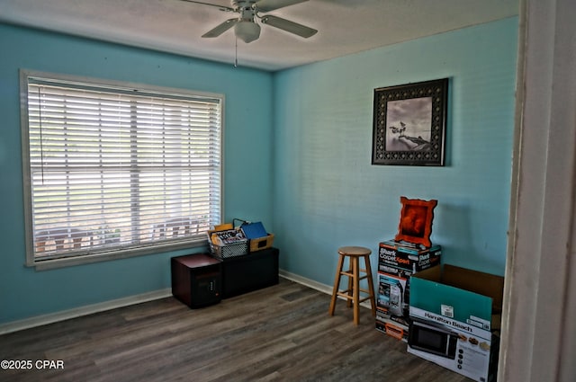 5585 Suncrest Rd, Marianna, FL 32448 - sitting room featuring healthy amount of natural light, wood finished floors, a ceiling fan, and baseboards