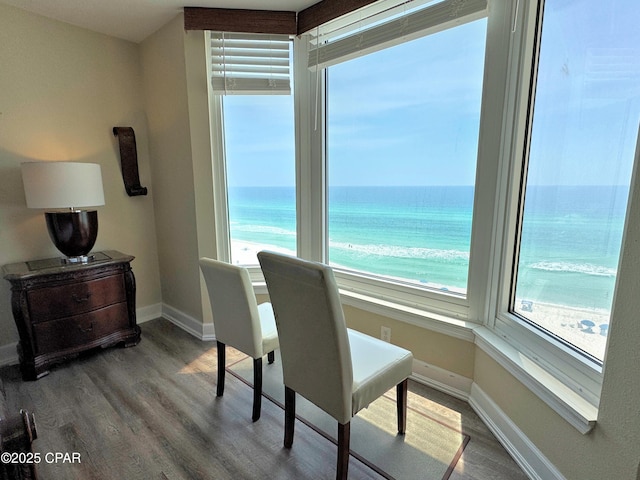 office area featuring plenty of natural light, baseboards, and wood finished floors