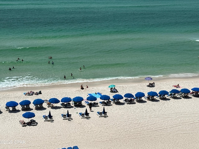 view of water feature featuring a view of the beach