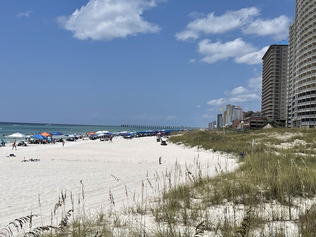 property view of water featuring a view of the beach