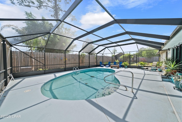 view of pool featuring a fenced in pool, a patio, and a fenced backyard