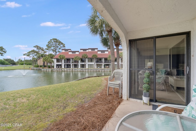 exterior space featuring a water view