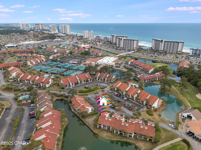 bird's eye view with a view of city and a water view