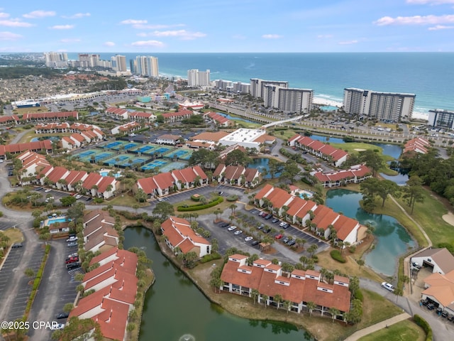 aerial view with a view of city and a water view