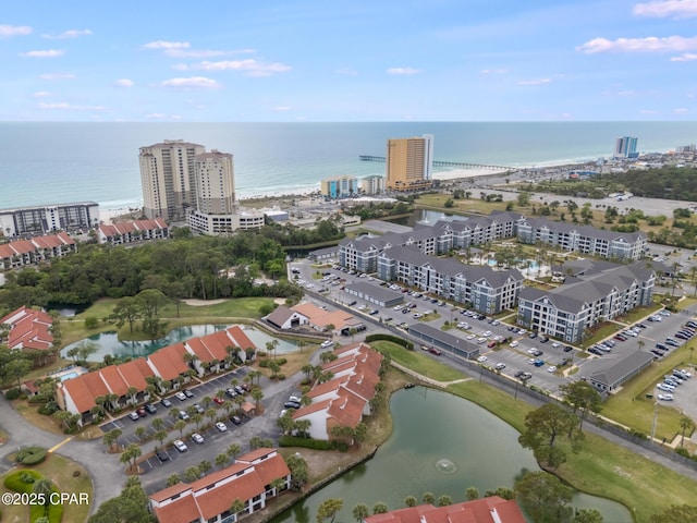aerial view with a water view and a city view