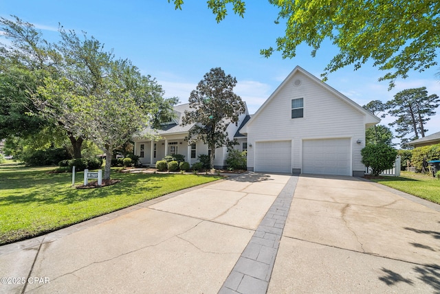 traditional-style home with an attached garage, driveway, and a front yard