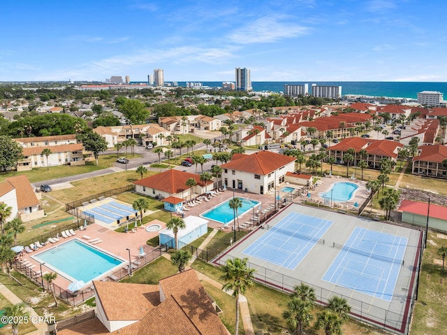bird's eye view with a view of city and a water view