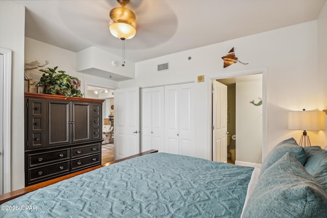 9900 S Thomas Dr Unit 1418, Panama City Beach, FL 32408 - bedroom with a closet, visible vents, and a ceiling fan