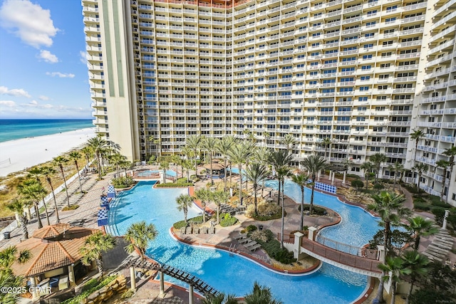 9900 S Thomas Dr Unit 1418, Panama City Beach, FL 32408 - view of swimming pool with a beach view and a water view