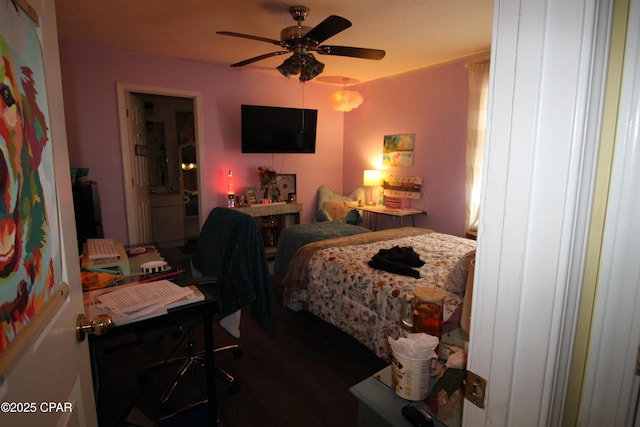 bedroom with wood finished floors and ceiling fan