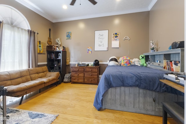 924 N College Blvd, Lynn Haven, FL 32444 - bedroom featuring recessed lighting, ornamental molding, a ceiling fan, and wood finished floors