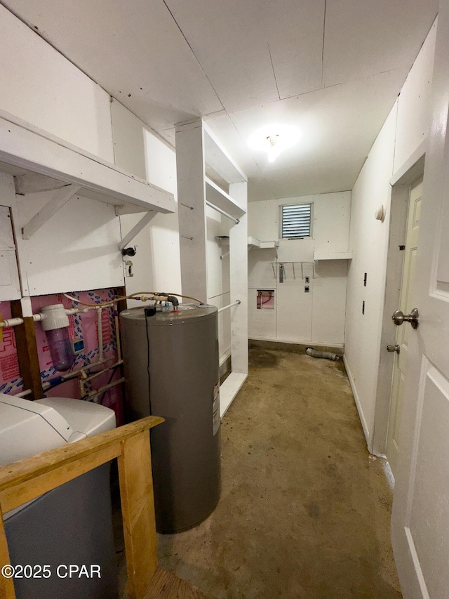 below grade area featuring water heater