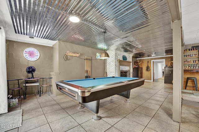 game room with billiards and tile patterned flooring