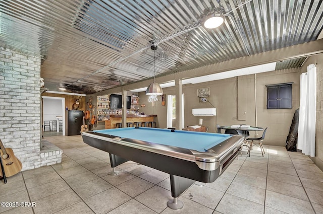 game room with tile patterned flooring and pool table