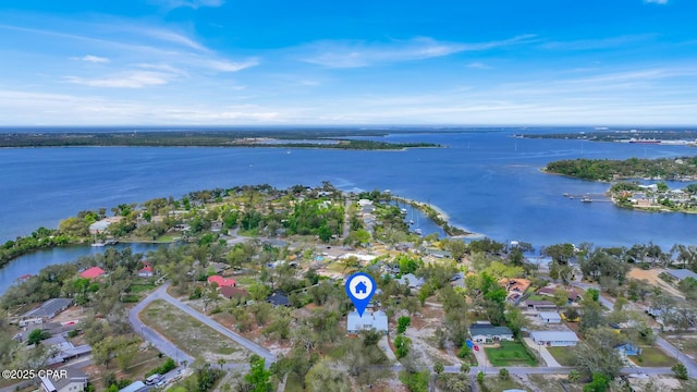 aerial view with a water view and a residential view