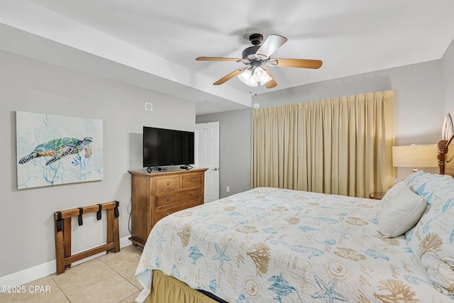 14701 Front Beach Rd Unit 834, Panama City Beach, FL 32413 - bedroom with baseboards, light tile patterned flooring, and a ceiling fan