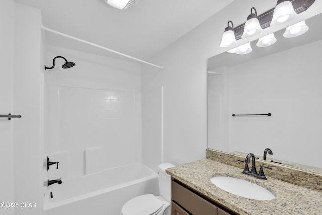 bathroom featuring vanity, toilet, and shower / tub combination