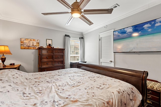 17462 Front Beach Rd Unit 24C, Panama City Beach, FL 32413 - bedroom with crown molding and ceiling fan