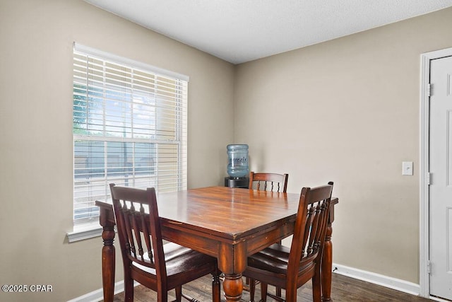 dining room with baseboards, dark wood-style floors, and a healthy amount of sunlight