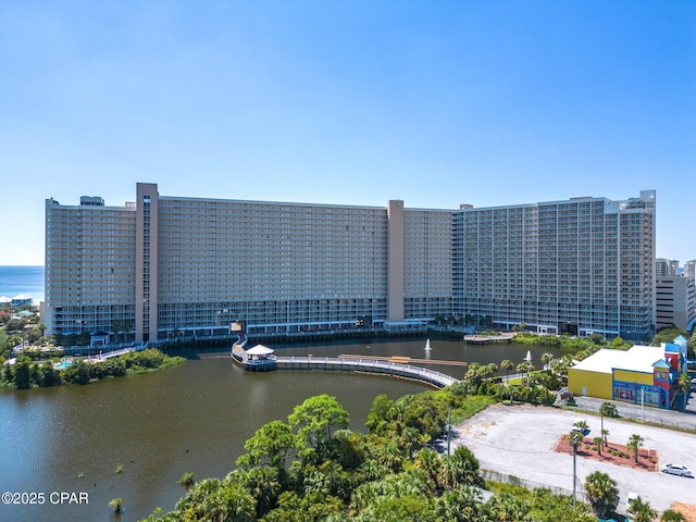 9860 S Thomas Dr Unit 1018, Panama City Beach, FL 32408 - drone / aerial view of a nearby body of water and a notable bridge
