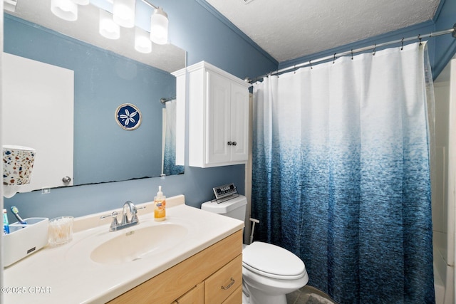 629 Old Forest Way, Panama City, FL 32404 - full bathroom with toilet, a textured ceiling, vanity, and a shower with shower curtain