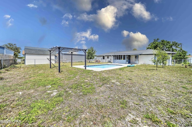 exterior space with a fenced in pool, a pergola, a fenced backyard, and a patio area