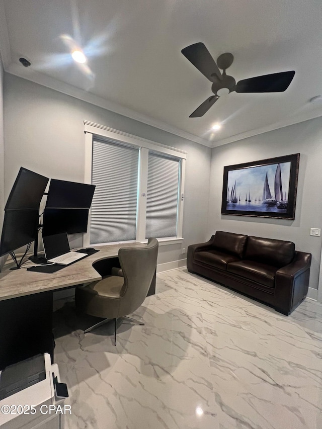 3639 Preserve Blvd, Panama City Beach, FL 32408 - office with recessed lighting, ceiling fan, baseboards, and marble finish floor