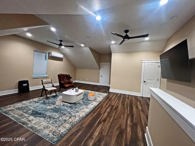 3639 Preserve Blvd, Panama City Beach, FL 32408 - sitting room with dark wood-style flooring, baseboards, a wall mounted air conditioner, recessed lighting, and a ceiling fan