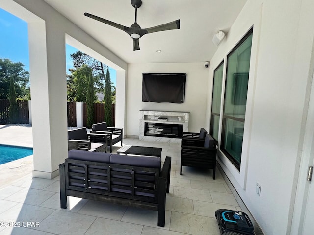 3639 Preserve Blvd, Panama City Beach, FL 32408 - view of patio with fence, a fenced in pool, ceiling fan, and an outdoor living space