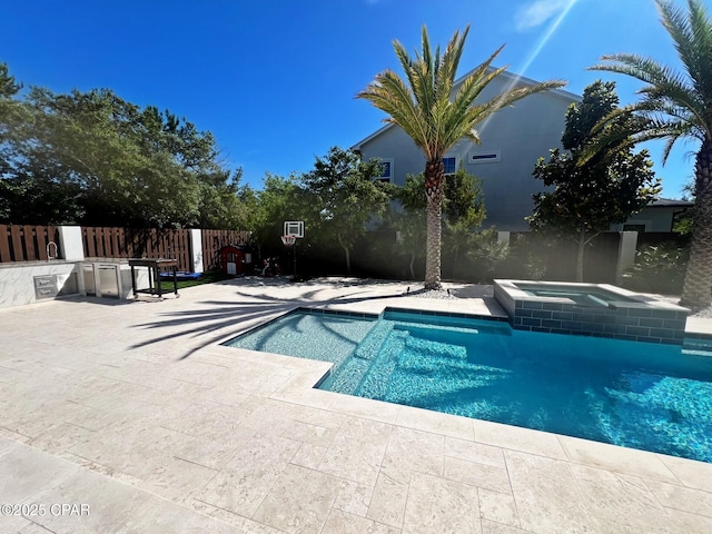 3639 Preserve Blvd, Panama City Beach, FL 32408 - view of pool featuring fence, a patio, and a pool with connected hot tub