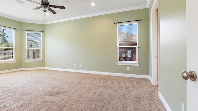 1222 Huntington Ridge Rd, Lynn Haven, FL 32444 - unfurnished room featuring crown molding, a ceiling fan, carpet, and baseboards
