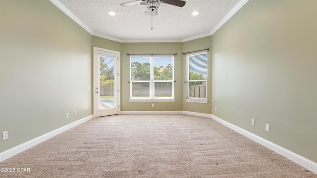 1222 Huntington Ridge Rd, Lynn Haven, FL 32444 - carpeted spare room with ornamental molding, a ceiling fan, and a healthy amount of sunlight