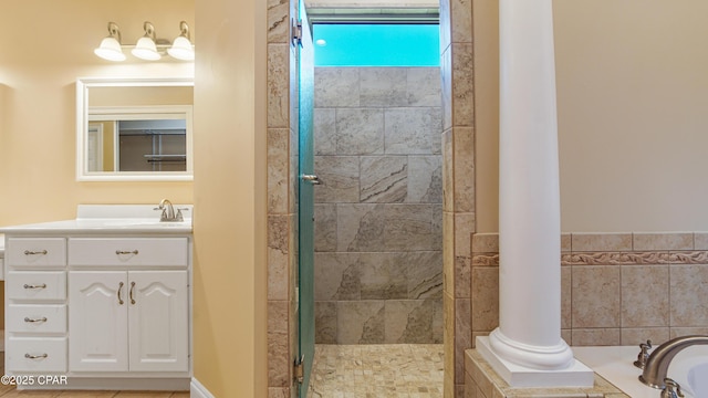 1222 Huntington Ridge Rd, Lynn Haven, FL 32444 - bathroom featuring a shower stall, a bath, and vanity