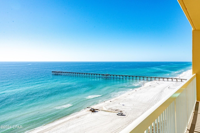 property view of water featuring a beach view
