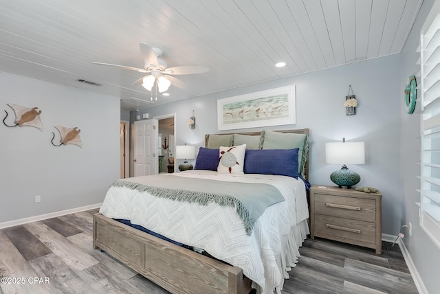 135 Bid A Wee Ln, Panama City Beach, FL 32413 - bedroom featuring wood finished floors, baseboards, a ceiling fan, and wooden ceiling