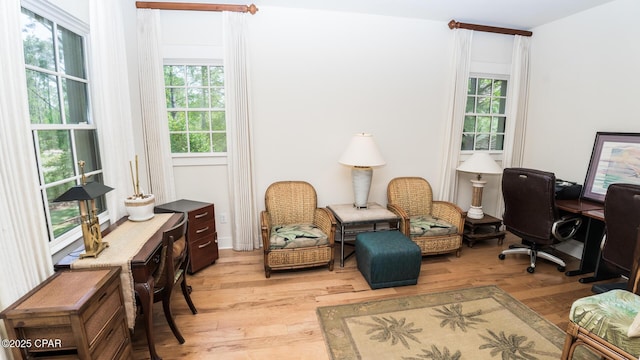 office area with light wood finished floors