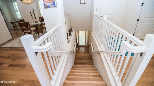 stairs with wood finished floors