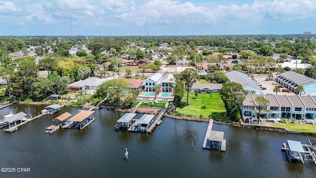 8597 N Lagoon Dr, Panama City, FL 32408 - birds eye view of property with a water view and a residential view