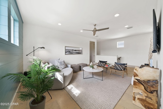 8597 N Lagoon Dr, Panama City, FL 32408 - living area with ceiling fan, visible vents, and recessed lighting