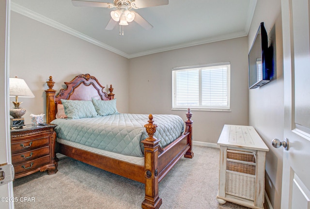 8601 Surf Dr Unit 14E, Panama City, FL 32408 - carpeted bedroom with crown molding, baseboards, and a ceiling fan