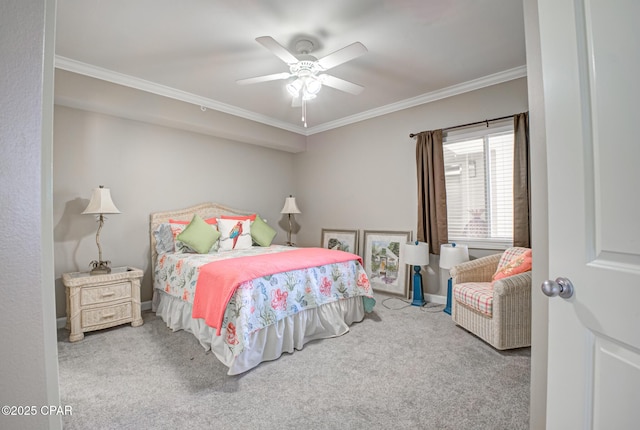 8601 Surf Dr Unit 14E, Panama City, FL 32408 - bedroom featuring ornamental molding, carpet, and ceiling fan