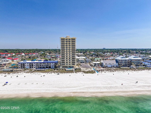 8601 Surf Dr Unit 14E, Panama City, FL 32408 - drone / aerial view with a water view and a view of the beach