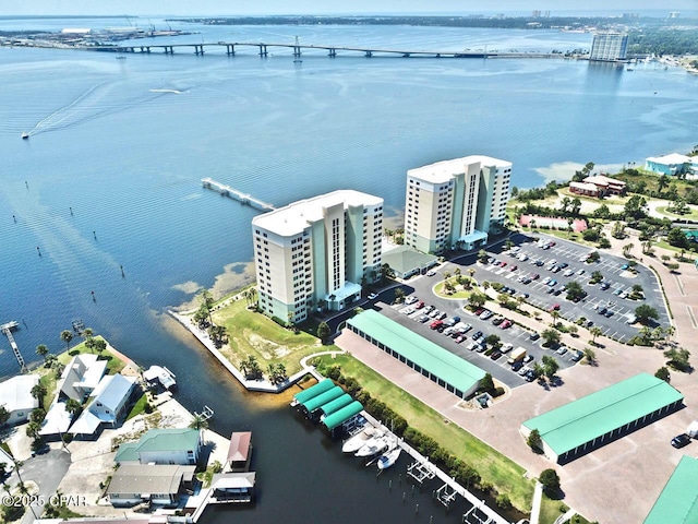 aerial view of a notable bridge and a nearby body of water