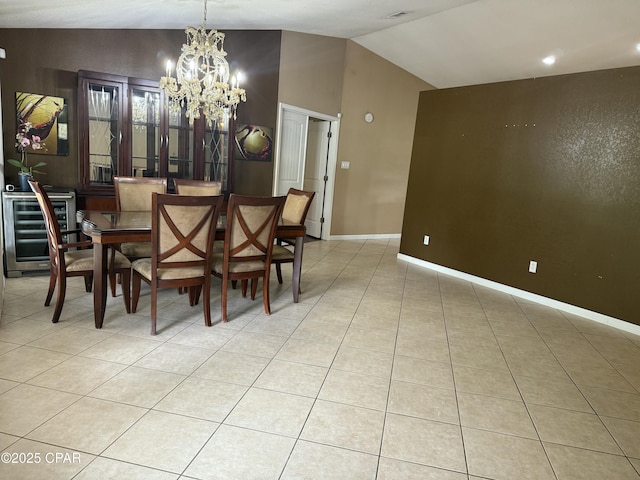 21022 Sweetwater Branch Rd, Fountain, FL 32438 - dining space featuring a chandelier, vaulted ceiling, and light tile patterned flooring
