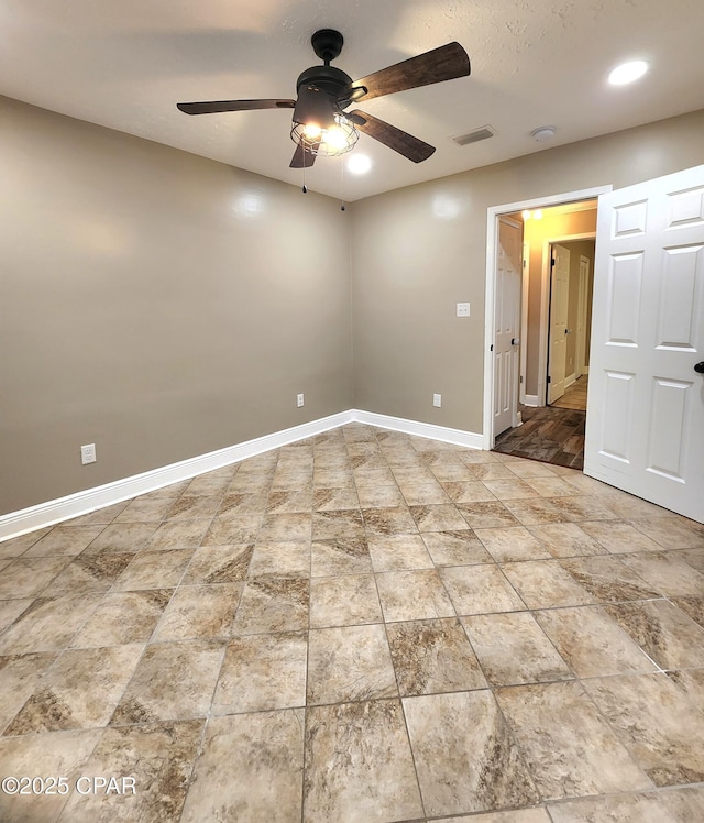 609 E Pine Forest Dr, Lynn Haven, FL 32444 - empty room featuring visible vents, a ceiling fan, baseboards, and recessed lighting