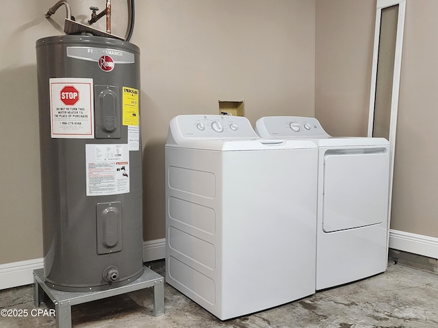 609 E Pine Forest Dr, Lynn Haven, FL 32444 - clothes washing area with separate washer and dryer, laundry area, baseboards, and water heater