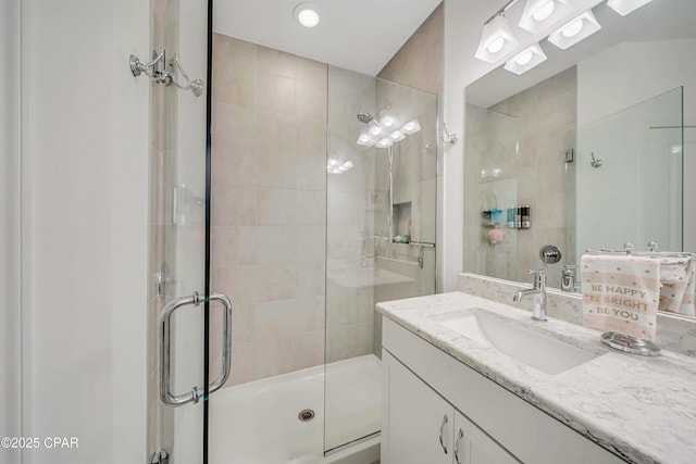 8738 Sand Dollar Dr, Panama City Beach, FL 32413 - full bathroom featuring vanity and a shower stall